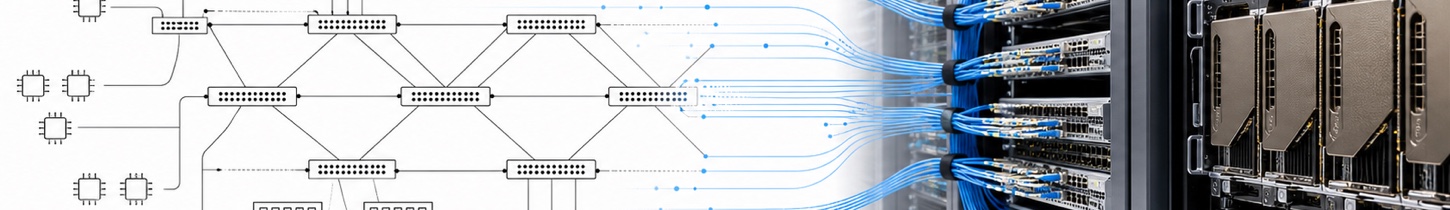 Datacenter compute, memory, storage, and network architecture connected to modern server racks